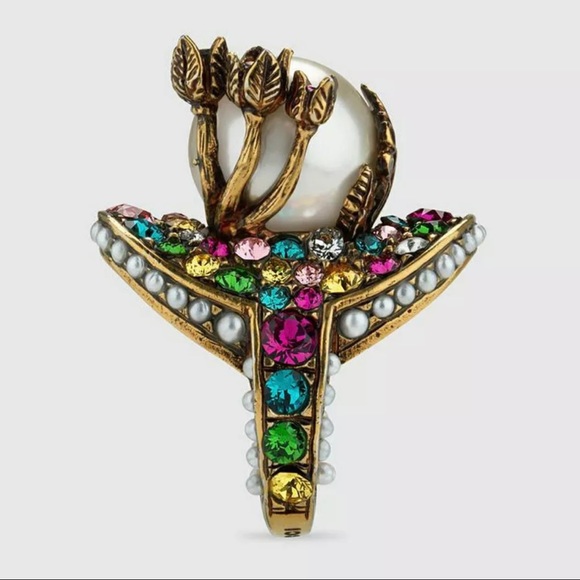 NEW GUCCI RING PEARL CRYSTAL EMBELLISHED Flower - Picture 12 of 12